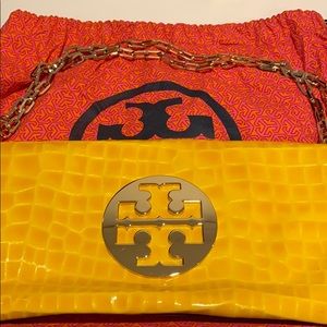 Tory Burch yellow patent crocodile bag